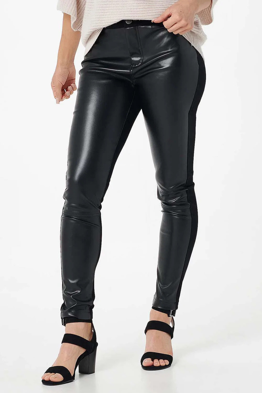 StyleList by Micaela Faux Leather Front Ponte Leggings Black - Petite